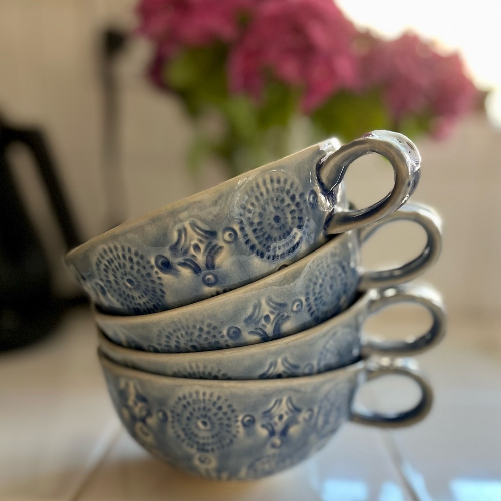 Set of 4 Anthropologie Old Havana Mugs in Iris Blue